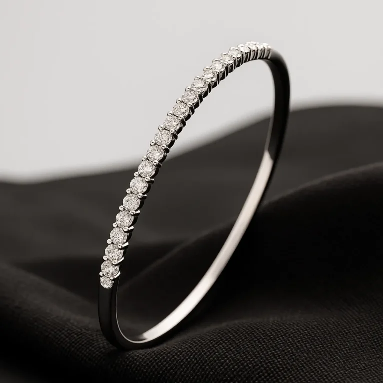 14k white gold diamond bangle with 0.22ct round brilliant stones