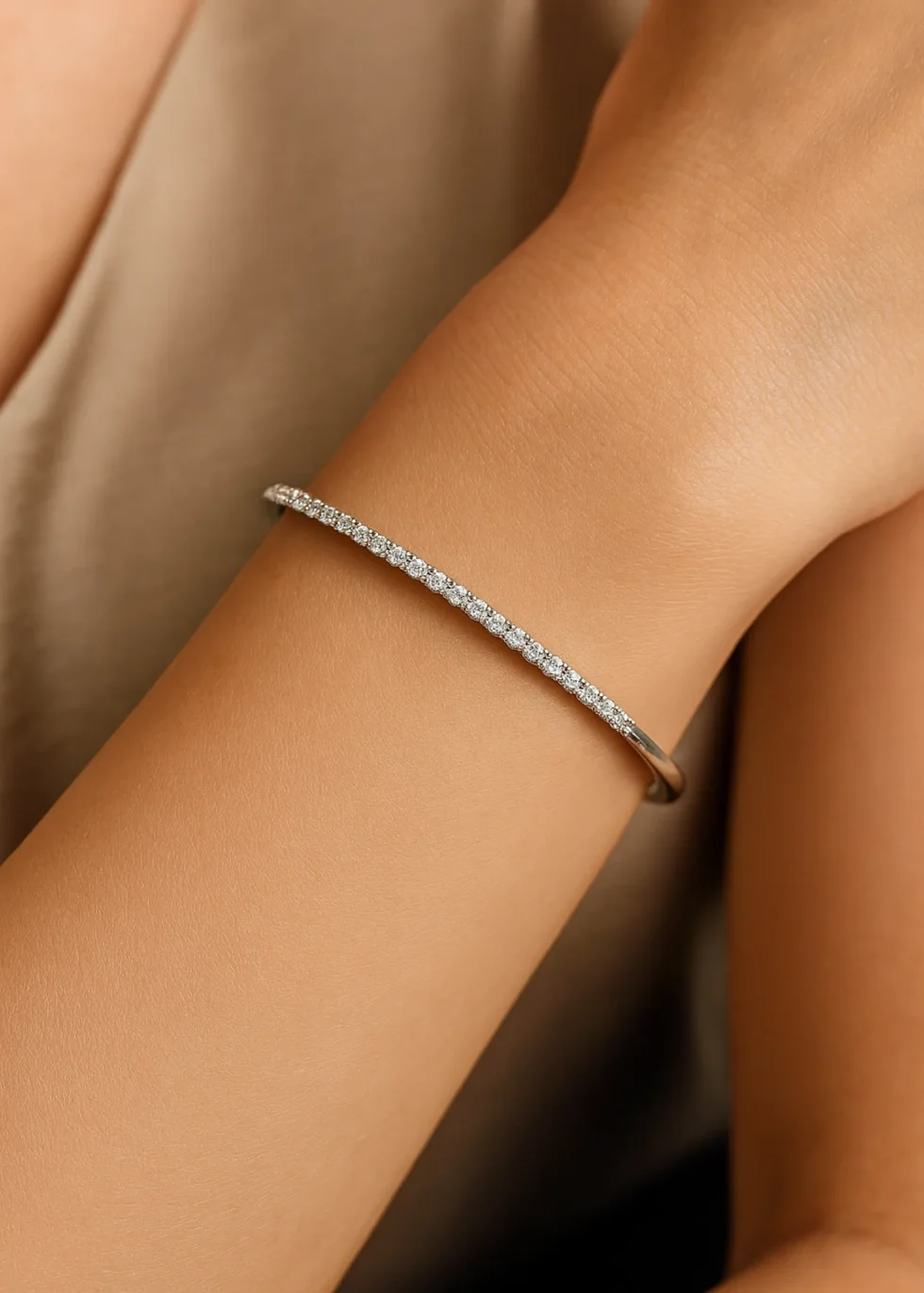 14k white gold diamond bangle with 0.22ct round brilliant stones