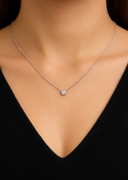 solitaire diamond necklace in 14k white gold