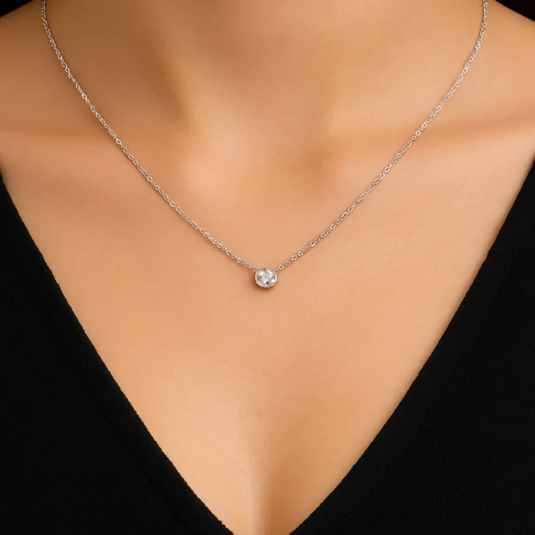 solitaire diamond necklace in 14k white gold