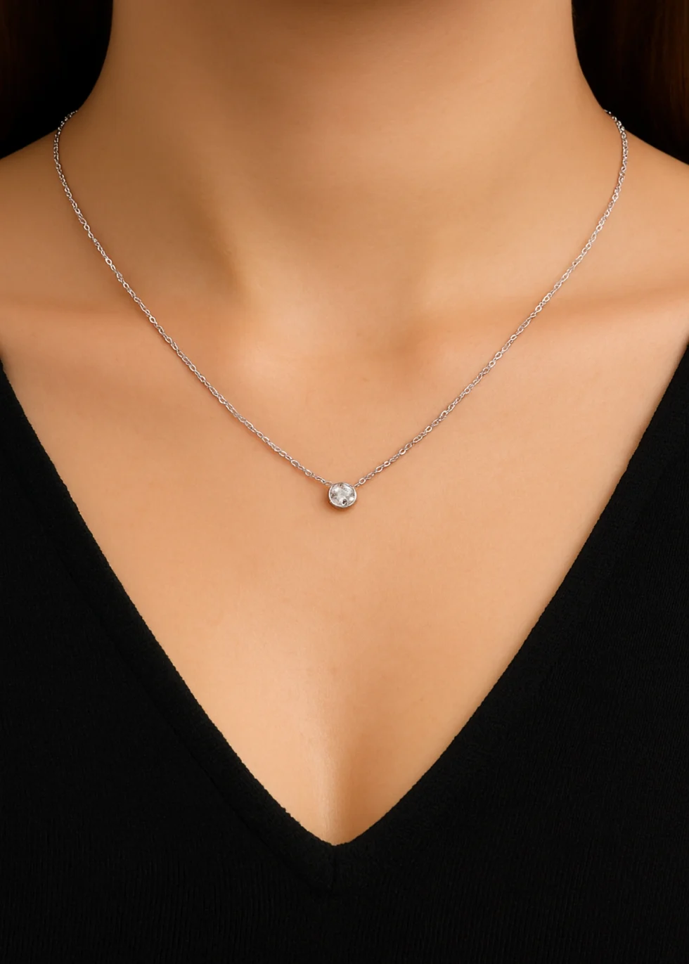 solitaire diamond necklace in 14k white gold
