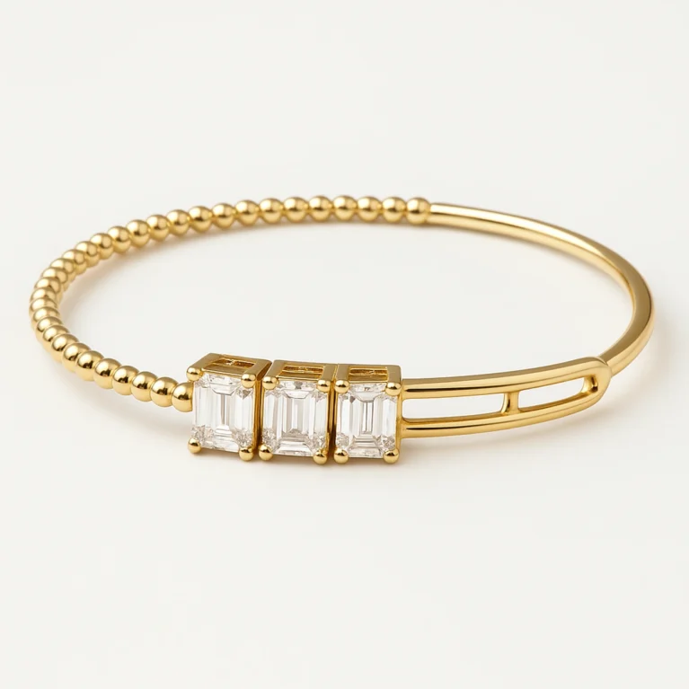14k yellow gold diamond bangle with emerald cut design