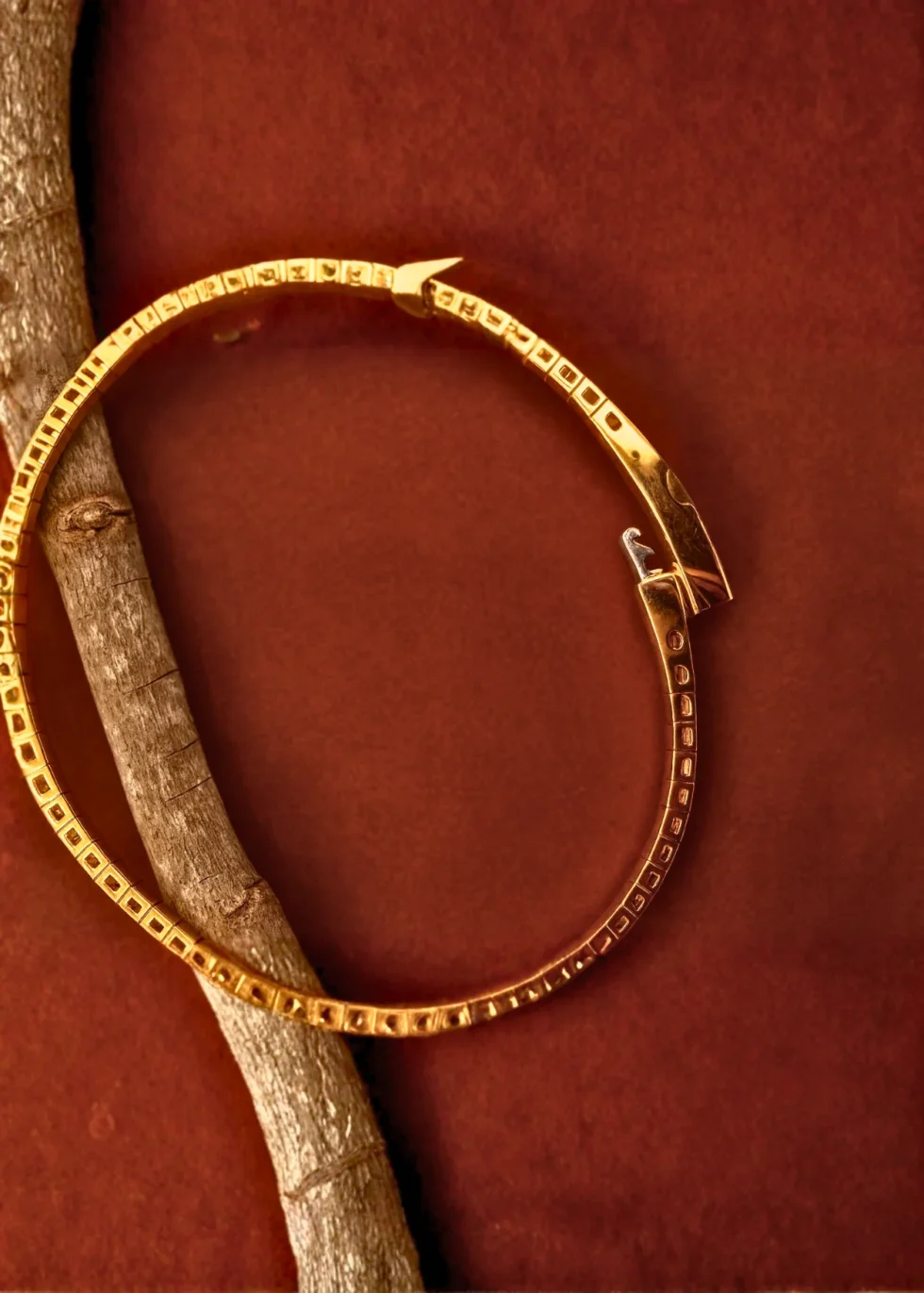 14k yellow gold ruby bangle with diamond accents