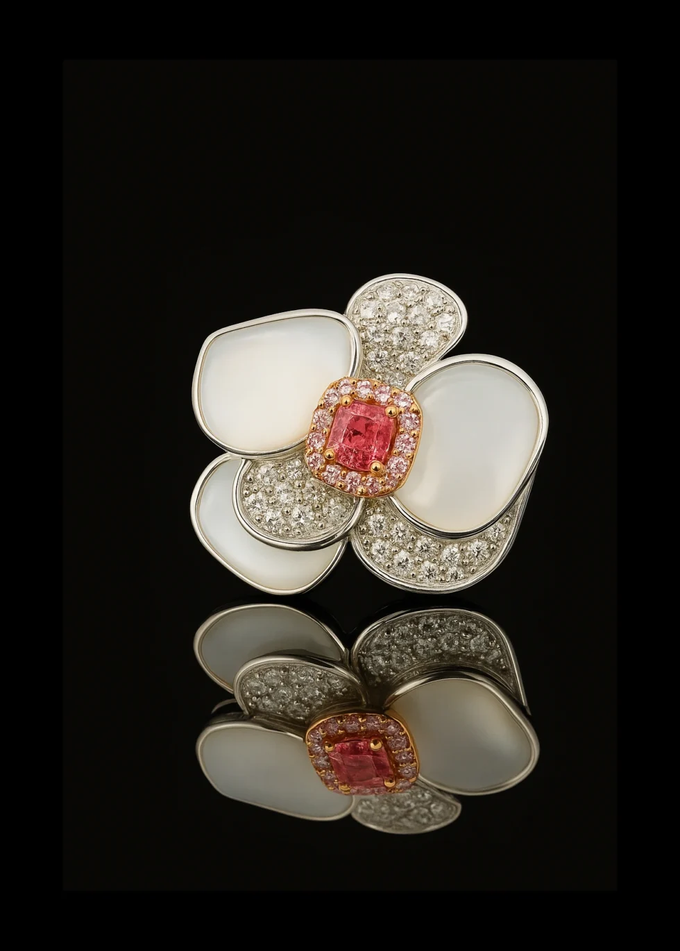 18k pink blossom diamond jewelry set with fancy pink and white diamonds