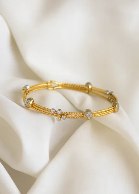 22k gold beaded bangle triple strand elegant design