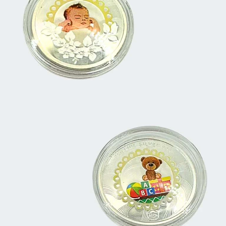 10g baby silver coin with sleeping baby and teddy designs