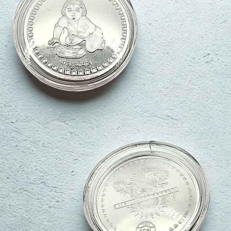 10g Bal Gopal silver coin with Krishna flute design