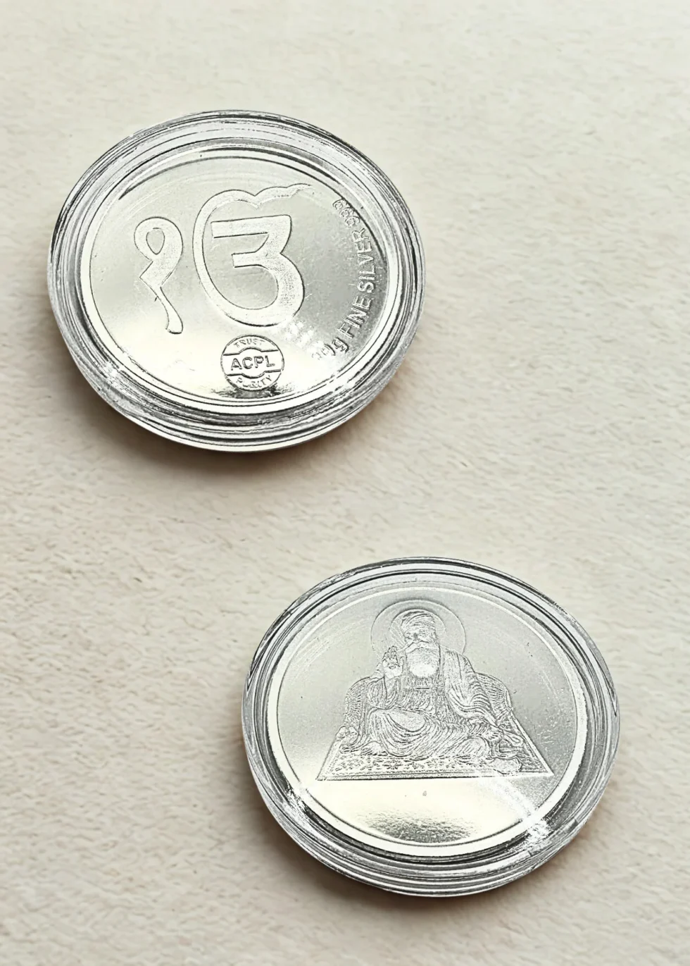 10g Guru Nanak silver coin with Ik Onkar design