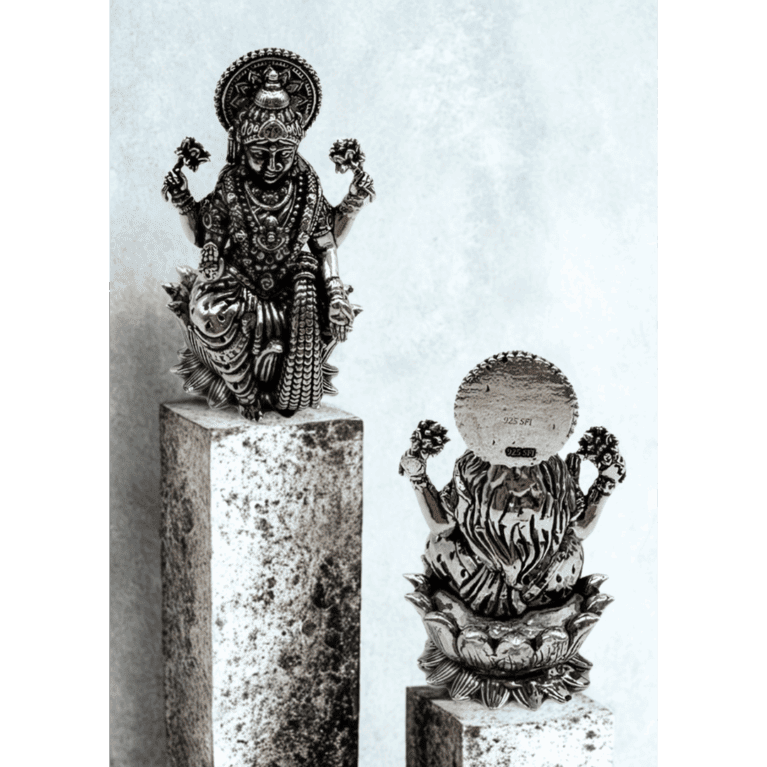 Silver Lakshmi and Ganesha idols for pooja | Devotional silver gifts USA – Vraj