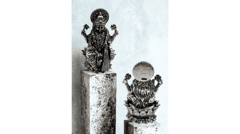 Silver Lakshmi and Ganesha idols for pooja | Devotional silver gifts USA – Vraj