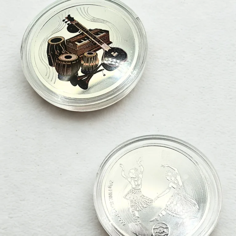20g Indian classical silver coin with music and dance design