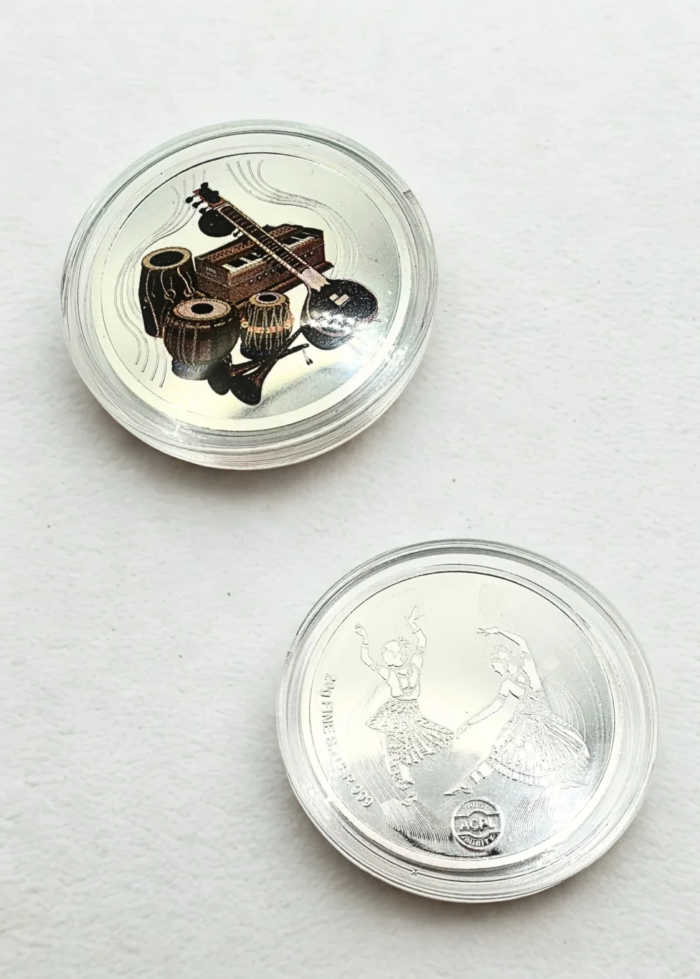 20g Indian classical silver coin with music and dance design