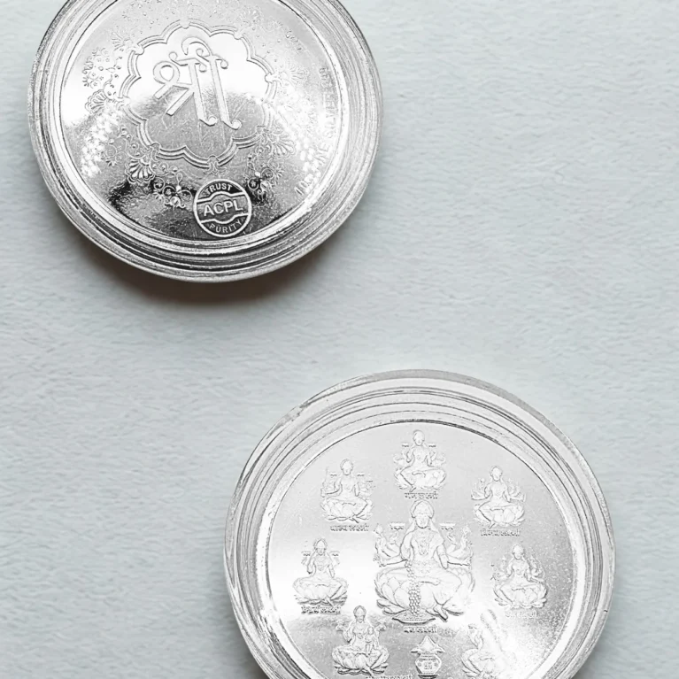 Ashta Lakshmi silver coin 10g 20g with Shree symbol design