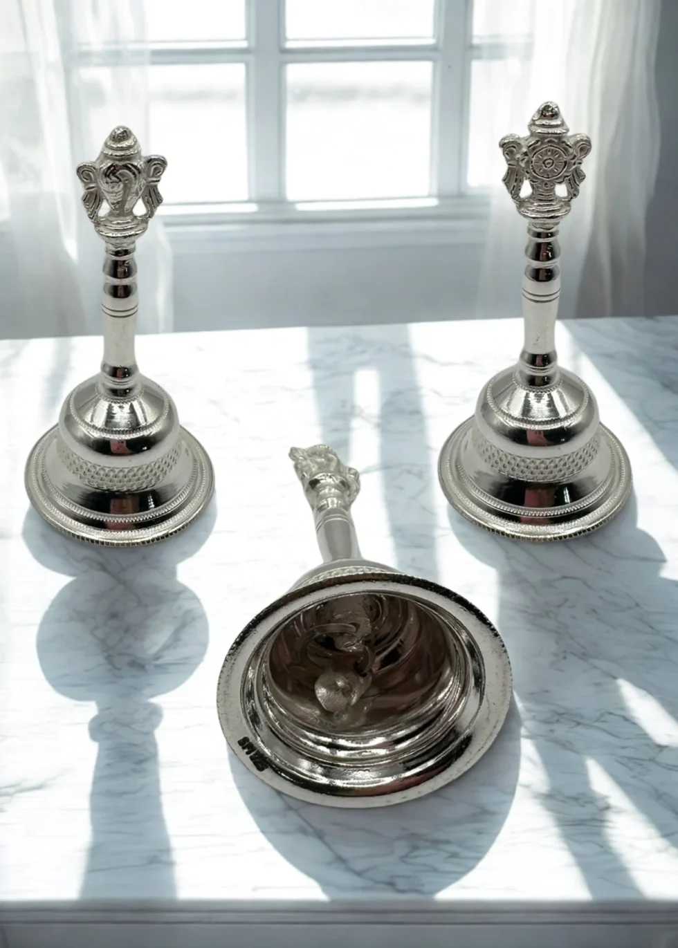 999 Silver Puja Bell – 40g Handcrafted Spiritual Bell USA