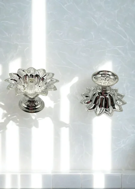 999 Silver Lotus Diya – 10.6g Elegant Silver Puja Lamp USA