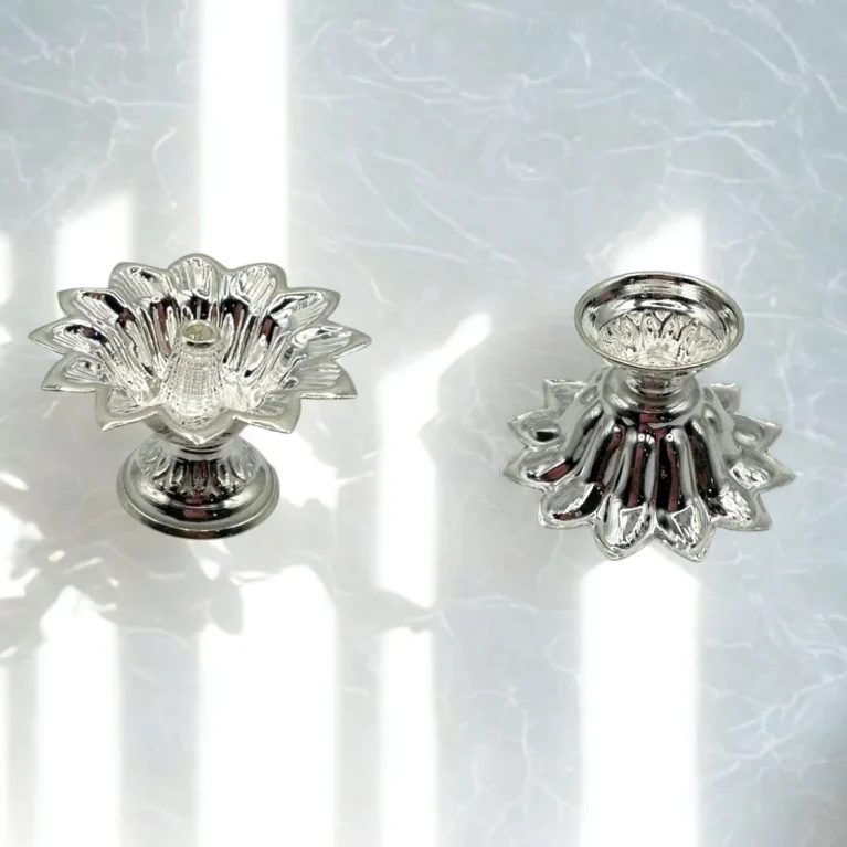 999 Silver Lotus Diya – 10.6g Elegant Silver Puja Lamp USA