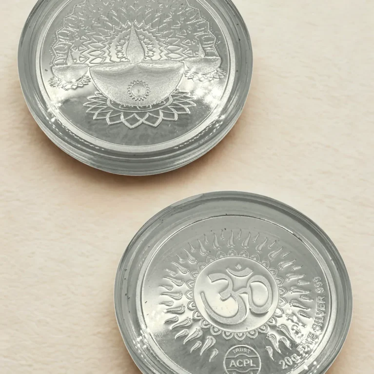 999 Silver Coin – 20g Diya Design with Om and Sun Motif USA