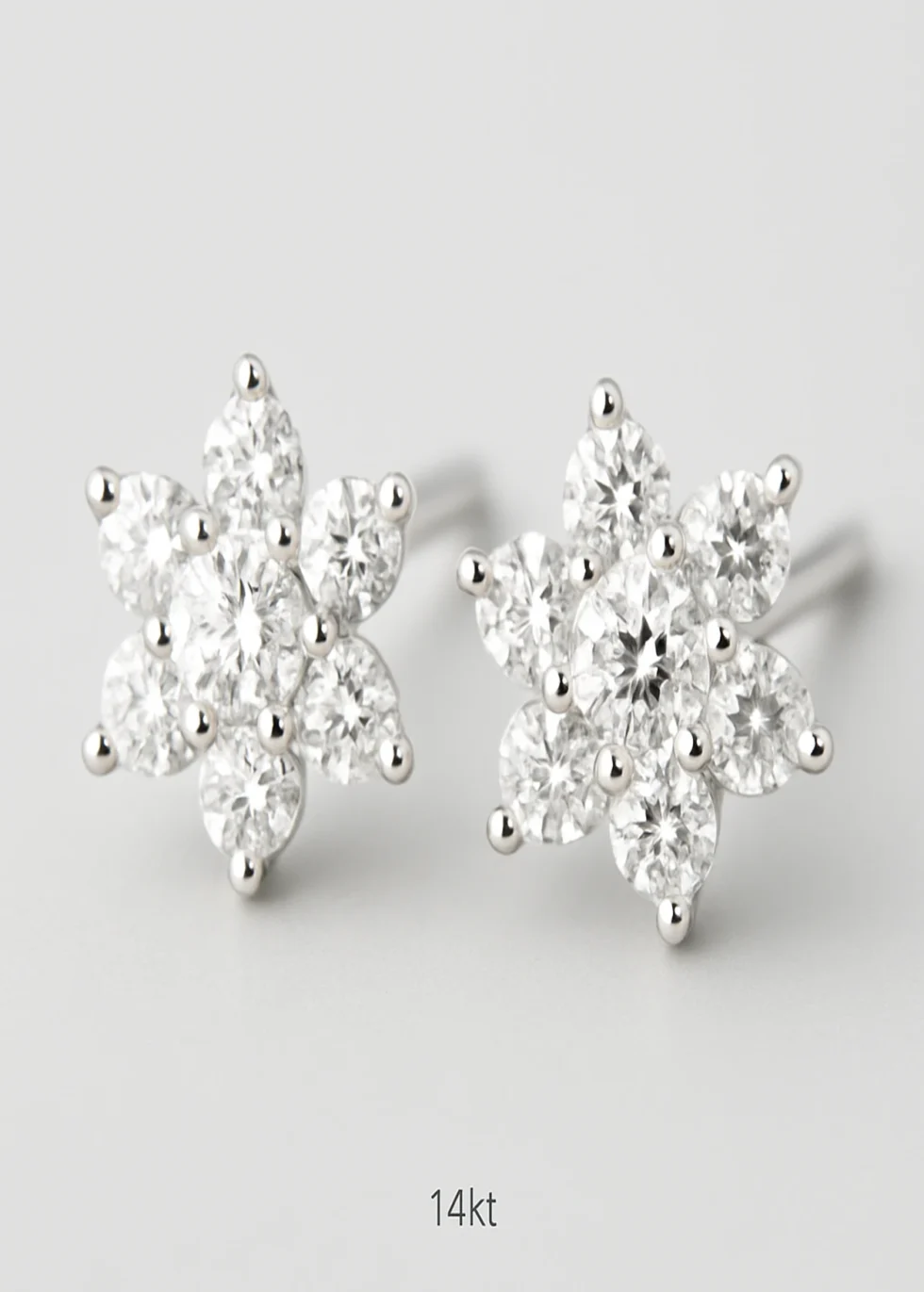 14k white gold diamond stud earrings floral design