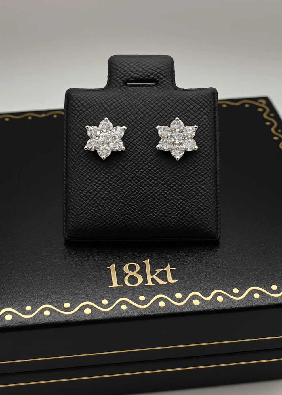 18k white gold diamond stud earrings floral design