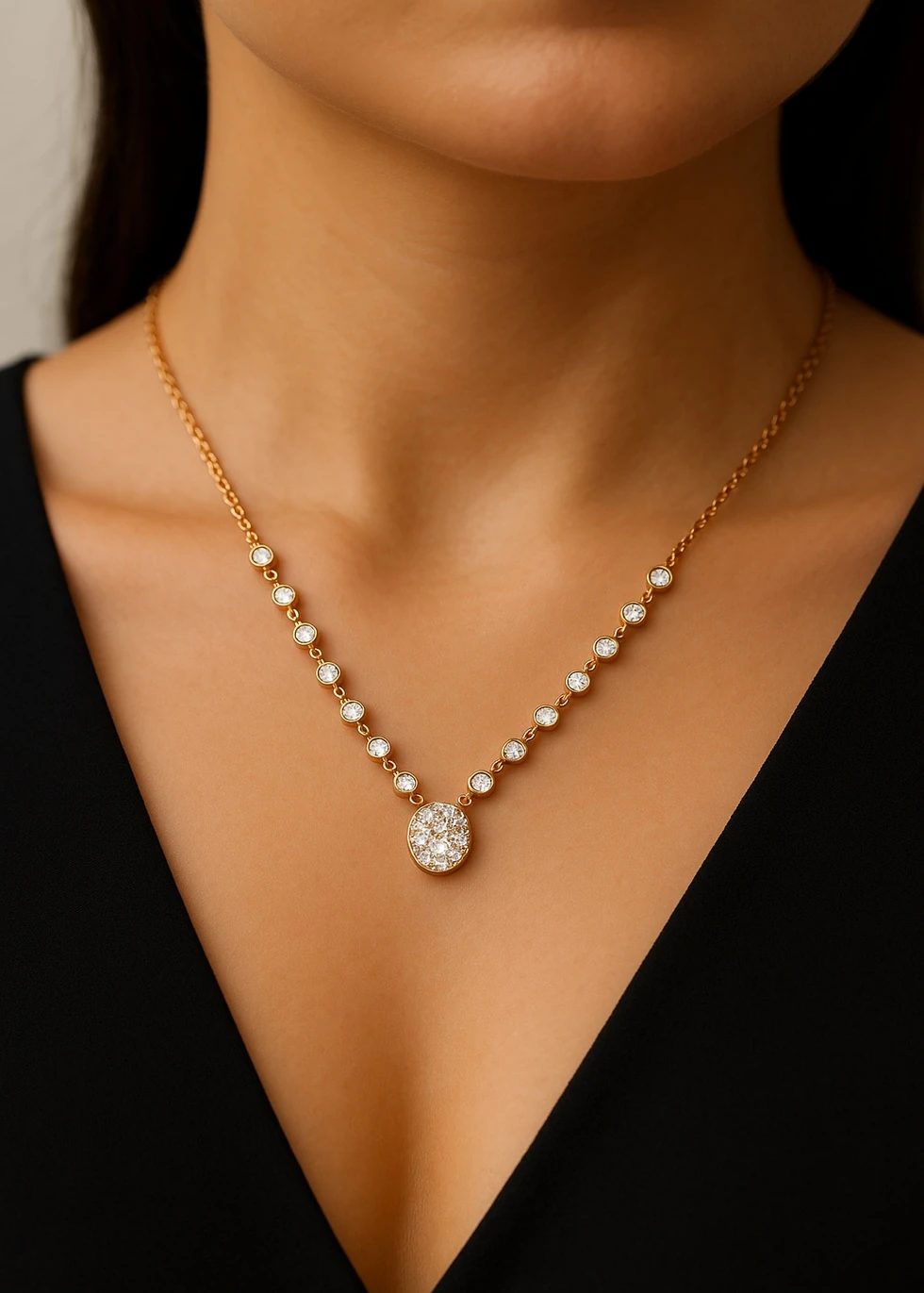 18K rose gold diamond cluster necklace for women USA