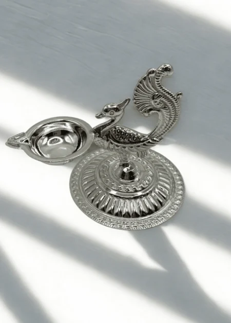 999 Silver Peacock Diya – 26.1g Fine Silver Diya USA