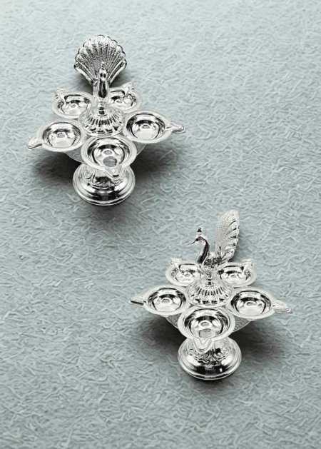 999 Silver Peacock Panchmukhi Silver Diya – 44.8g, USA