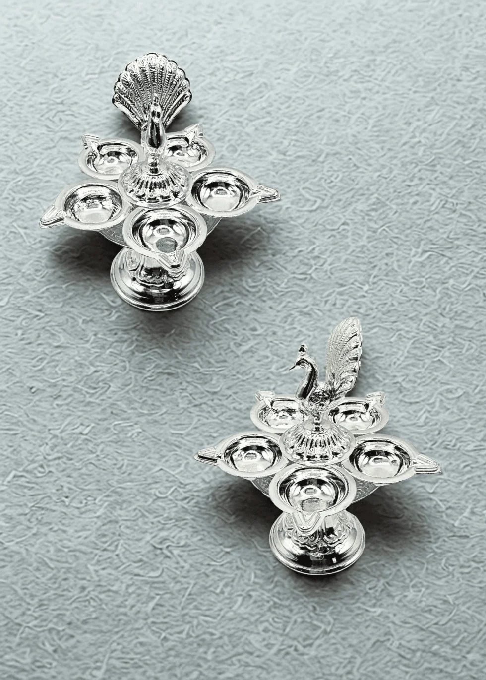 999 Silver Peacock Panchmukhi Silver Diya – 44.8g, USA