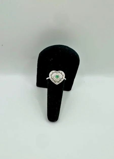 Green Diamond Ring in White Gold with Heart Design