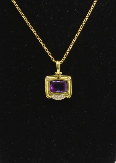 14KT Amethyst Gold Pendant with Diamonds