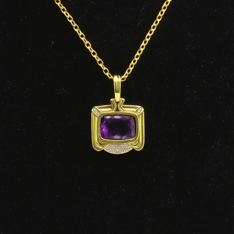 14KT Amethyst Gold Pendant with Diamonds