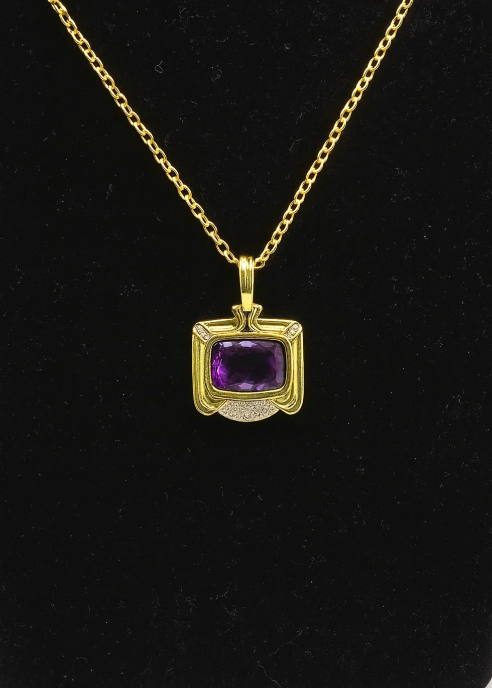 14KT Amethyst Gold Pendant with Diamonds