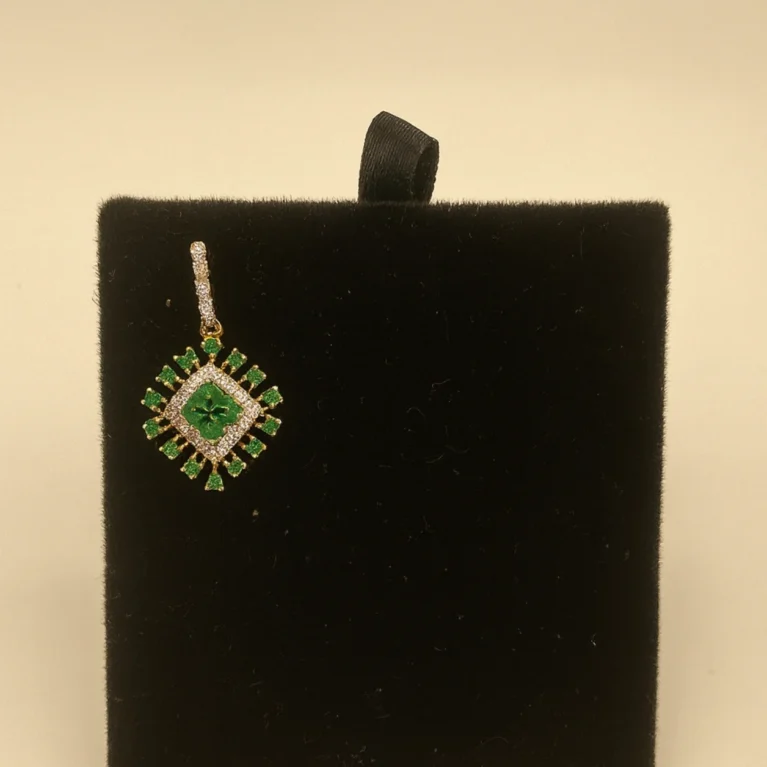 Teardrop 14K Emerald Gold Pendant with Diamonds