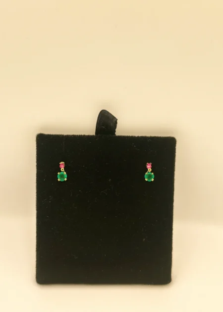 Emerald Ruby Gold Earrings 18KT Yellow Gold