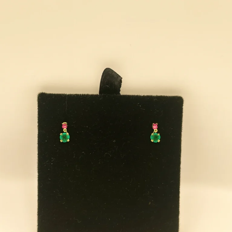 Emerald Ruby Gold Earrings 18KT Yellow Gold