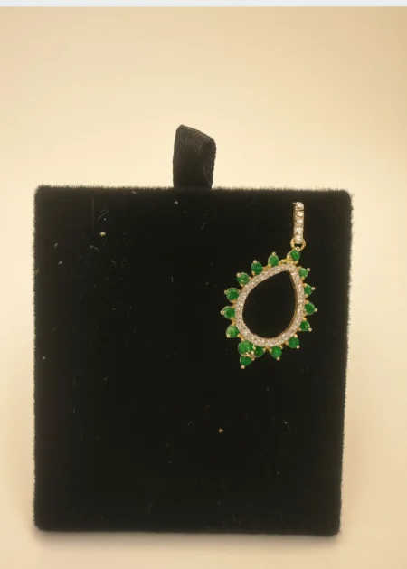Emerald Gold Pendant 14KT Teardrop Diamond Halo