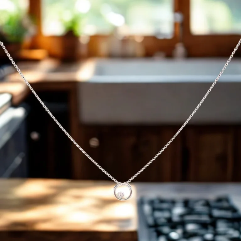 14KT white gold diamond pendant necklace with round diamond center