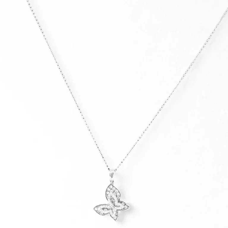 14KT gold diamond butterfly pendant with pavé diamonds