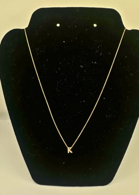 14KT gold initial K pendant with diamond accent