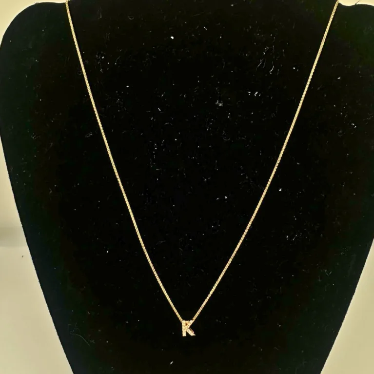 14KT gold initial K pendant with diamond accent