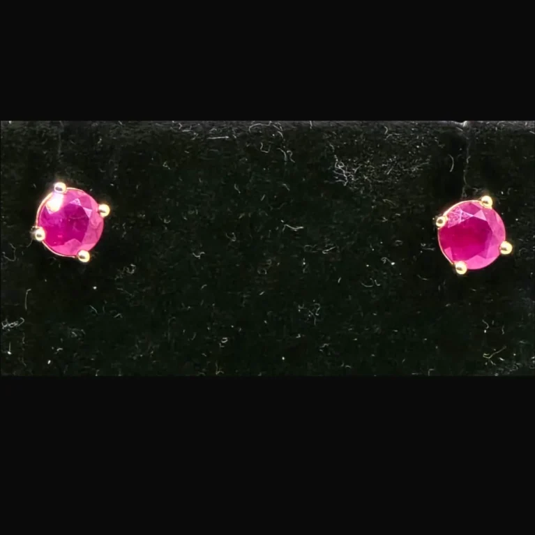 14KT Pink Ruby Earrings in Yellow Gold