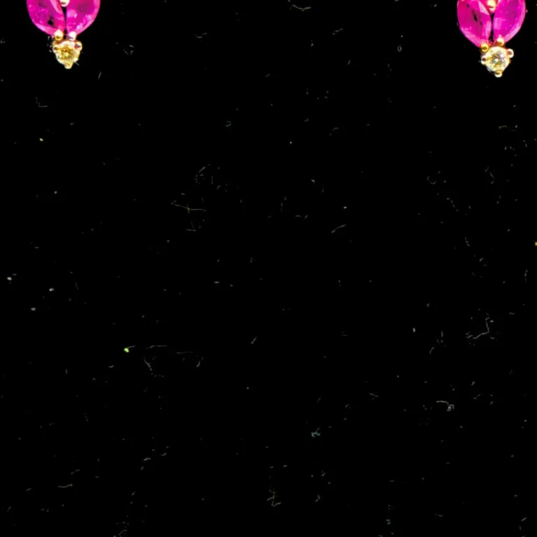 Ruby Gold Earrings with Diamond Leaf Design