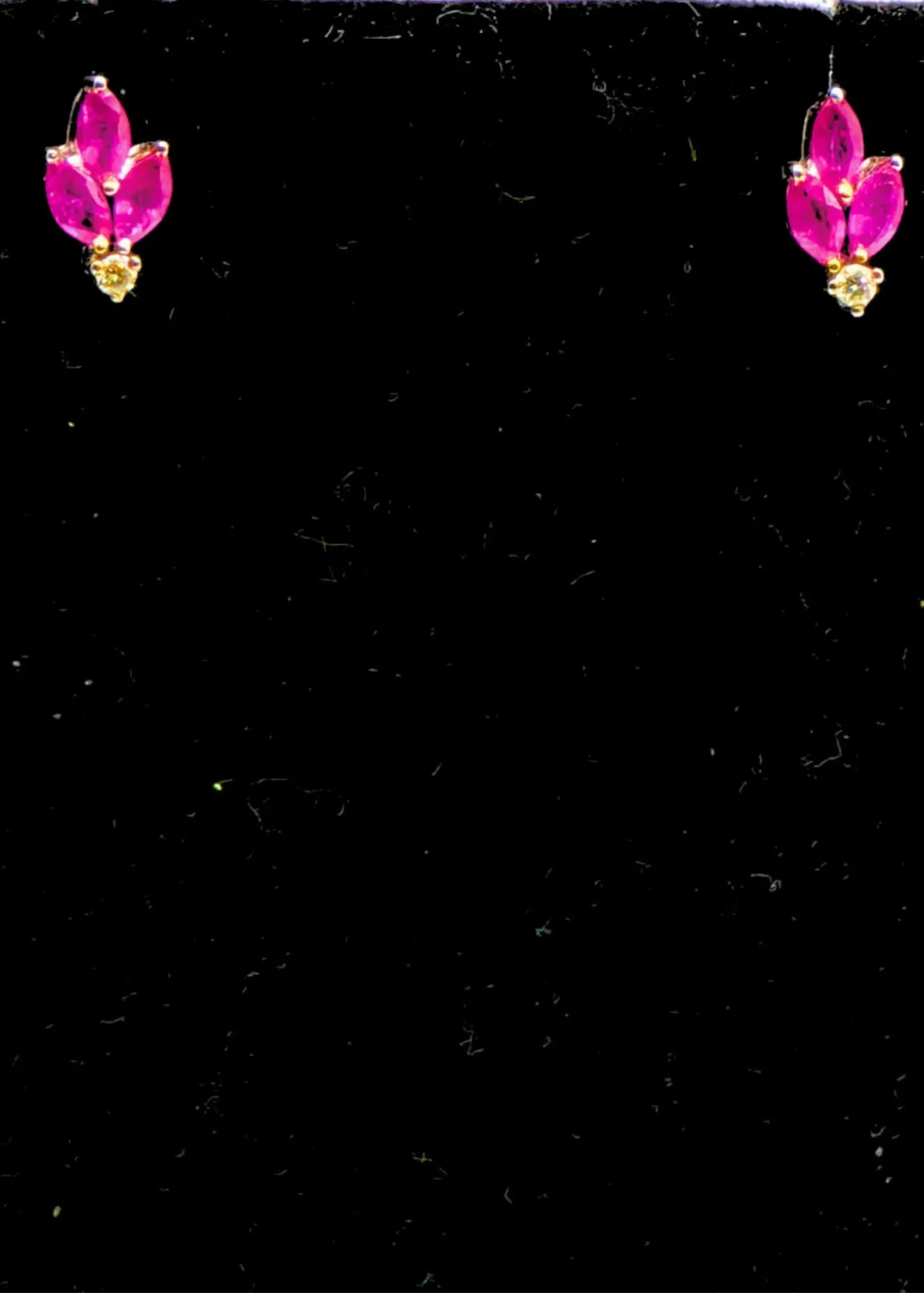 Ruby Gold Earrings with Diamond Leaf Design
