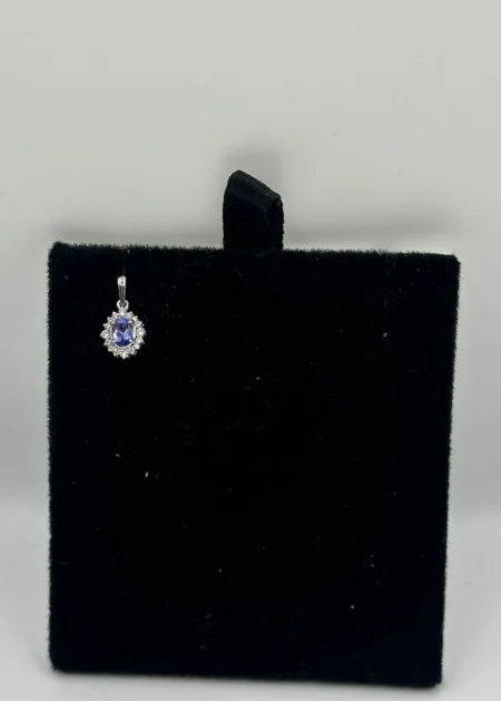 Tanzanite Gold Pendant 14KT White Gold with Diamond Halo
