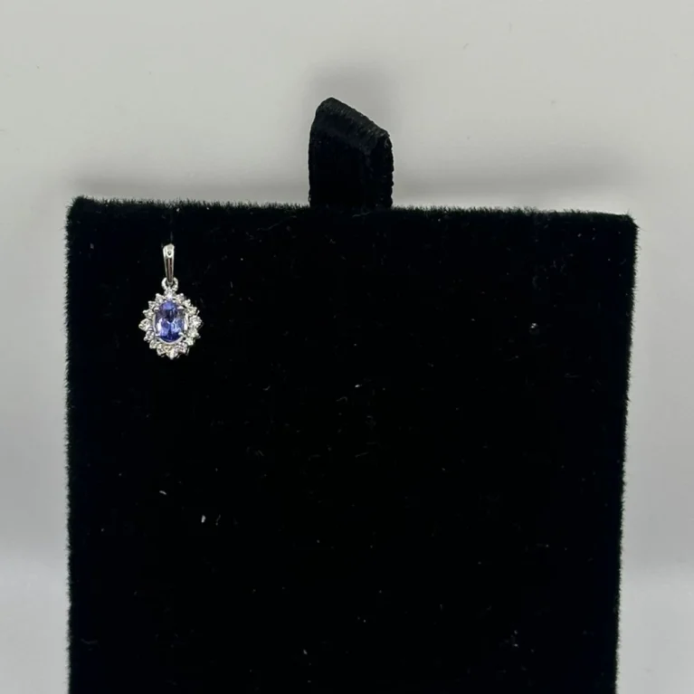Tanzanite Gold Pendant 14KT White Gold with Diamond Halo