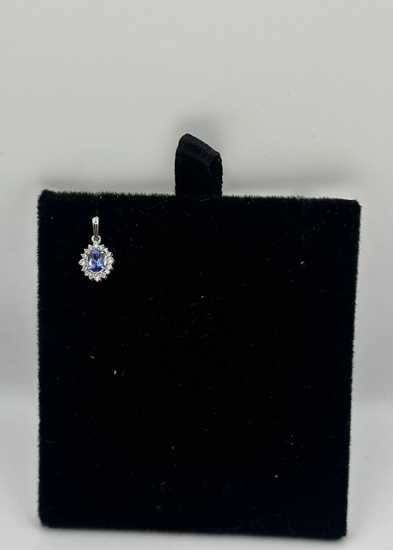 Tanzanite Gold Pendant 14KT White Gold with Diamond Halo